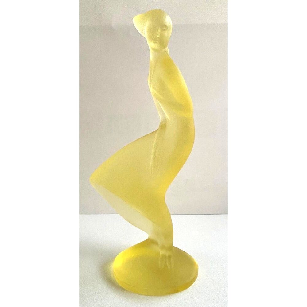 VTG Czech Desna Art Glass Lady in the Wind Figurine Yellow Bohemian 1930s AS-IS